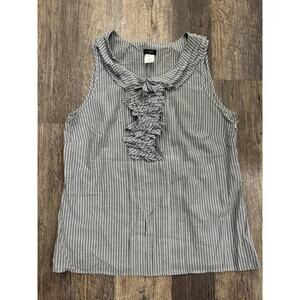 J.Crew Womens Blue White Striped Ruffle Neck Sleeveless Cotton Blouse Top Size 8